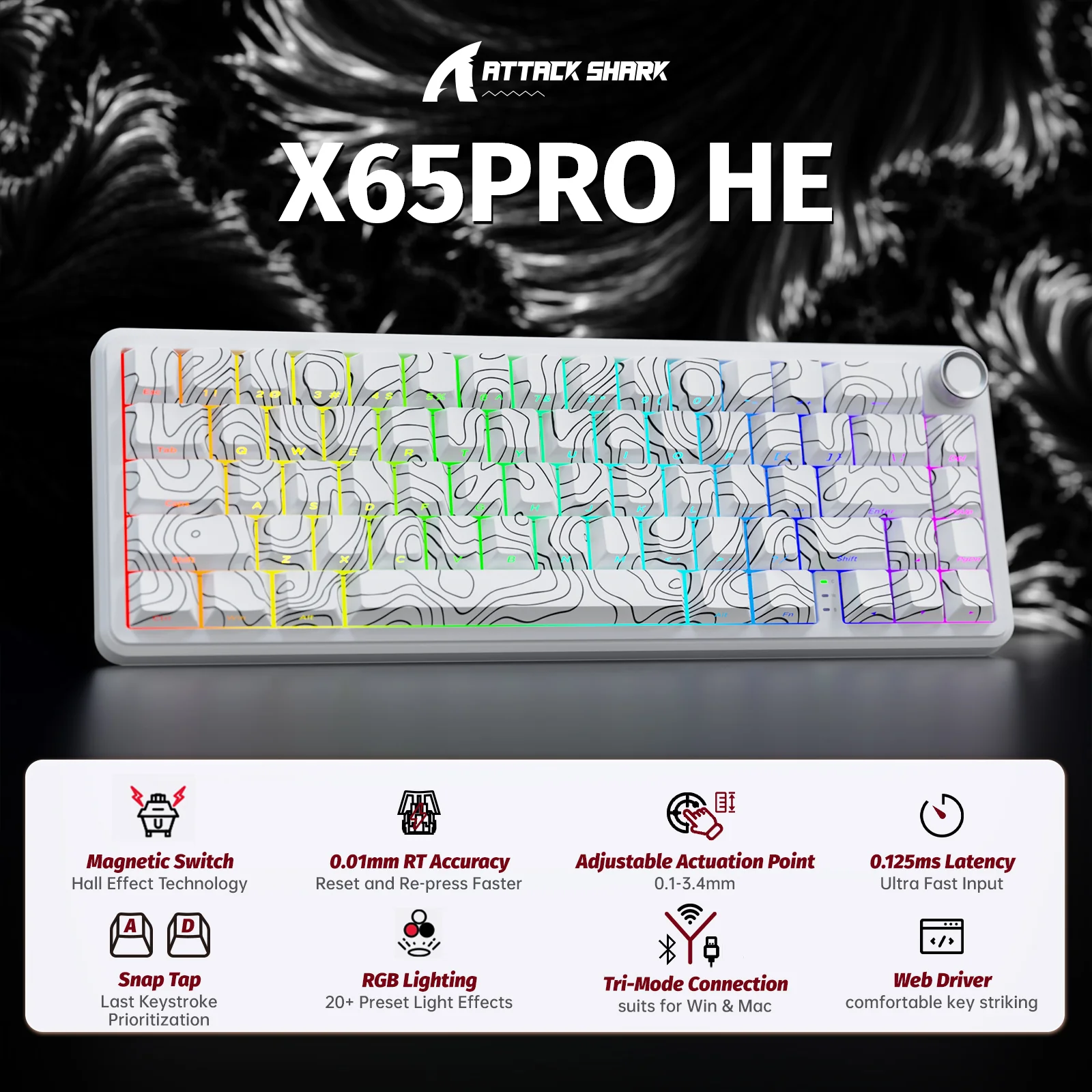ATTACK SHARK X65PRO HE Wireless Rapid Trigger Keyboard Magnetic Switch 6 ATTACK SHARK X65PRO HE Wireless Rapid Trigger Keyboard Magnetic Switch