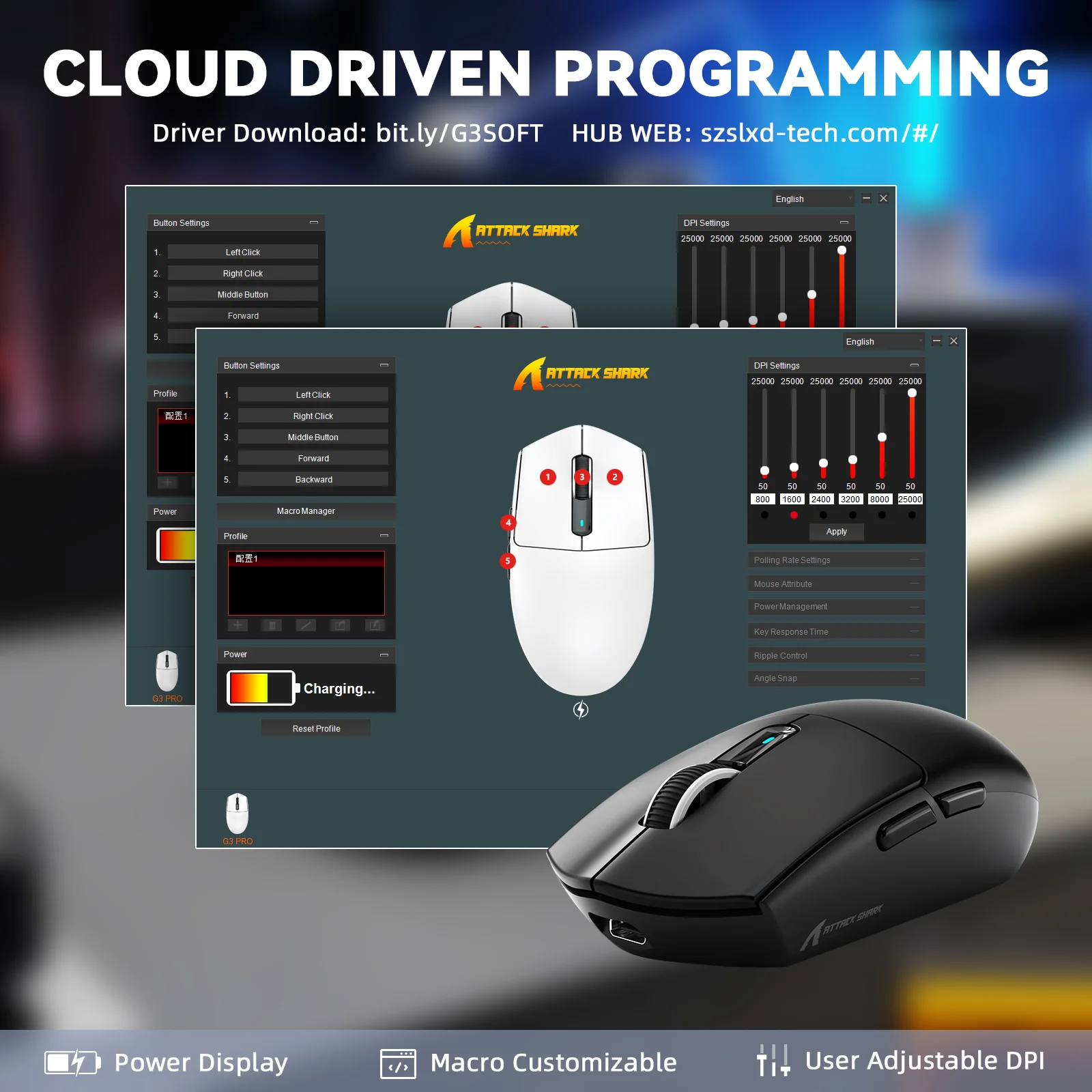 ATTACK SHARK G3PRO Tri-mode Wireless Gaming Mouse with Charge Dock 25000 DPI Ultra Lightweight 6 ATTACK SHARK G3PRO Tri-mode Wireless Gaming Mouse with Charge Dock 25000 DPI Ultra Lightweight