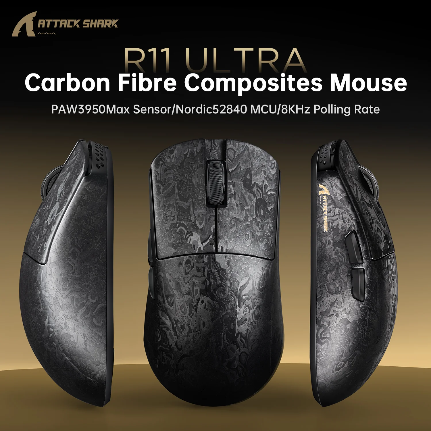 ATTACK SHARK R11 ULTRA Carbon Fiber Wireless 8K PAW3950MAX Gaming Mouse with C06 Ultra LED Cable 3 ATTACK SHARK R11 ULTRA Carbon Fiber Wireless 8K PAW3950MAX Gaming Mouse with C06 Ultra LED Cable
