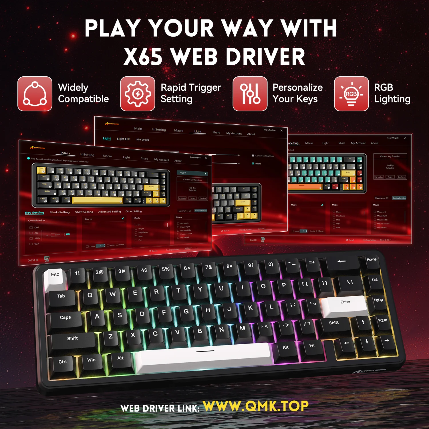ATTACK SHARK X65 HE Magnetic Switch Rapid Trigger Keyboard With 8Khz Coiled Cable 16 ATTACK SHARK X65 HE Magnetic Switch Rapid Trigger Keyboard With 8Khz Coiled Cable