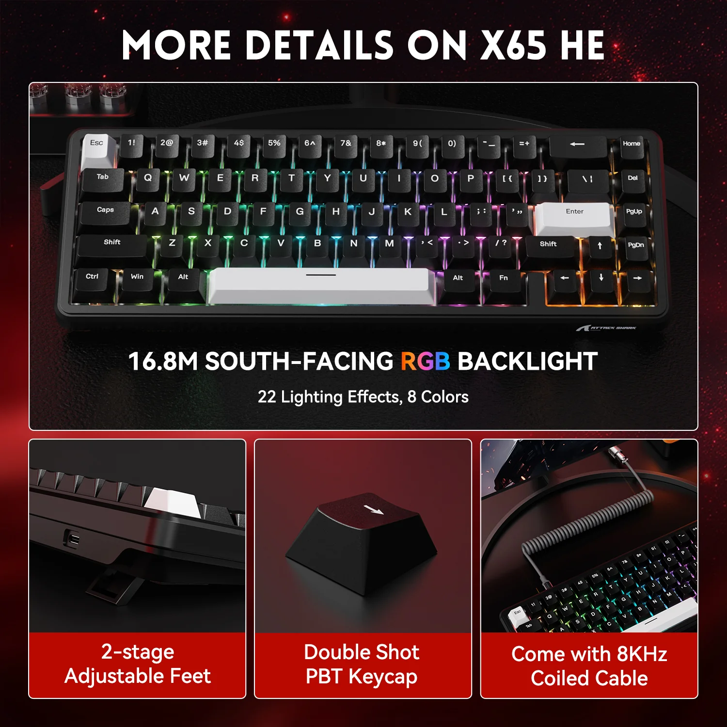 ATTACK SHARK X65 HE Magnetic Switch Rapid Trigger Keyboard With 8Khz Coiled Cable 17 ATTACK SHARK X65 HE Magnetic Switch Rapid Trigger Keyboard With 8Khz Coiled Cable