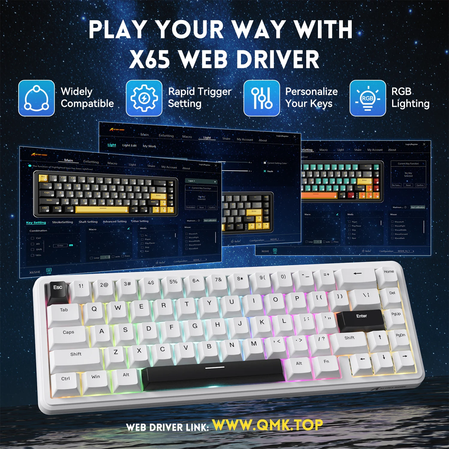 ATTACK SHARK X65 HE Magnetic Switch Rapid Trigger Keyboard With 8Khz Coiled Cable 24 ATTACK SHARK X65 HE Magnetic Switch Rapid Trigger Keyboard With 8Khz Coiled Cable