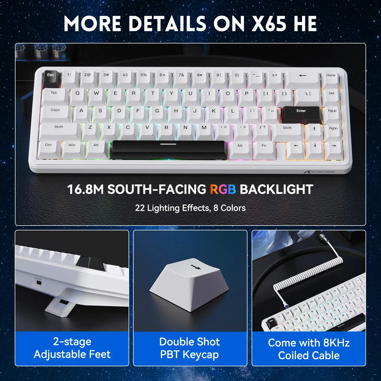 ATTACK SHARK X65 HE Magnetic Switch Rapid Trigger Keyboard With 8Khz Coiled Cable 26 ATTACK SHARK X65 HE Magnetic Switch Rapid Trigger Keyboard With 8Khz Coiled Cable