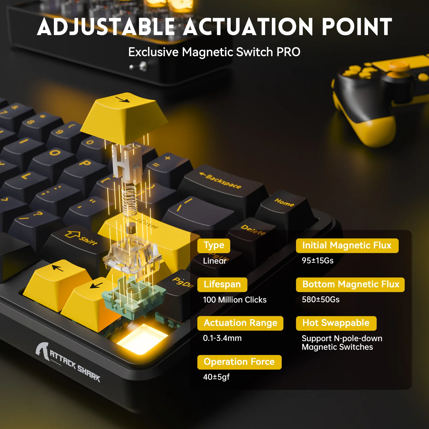 ATTACK SHARK X65 HE Magnetic Switch Rapid Trigger Keyboard With 8Khz Coiled Cable 4 ATTACK SHARK X65 HE Magnetic Switch Rapid Trigger Keyboard With 8Khz Coiled Cable
